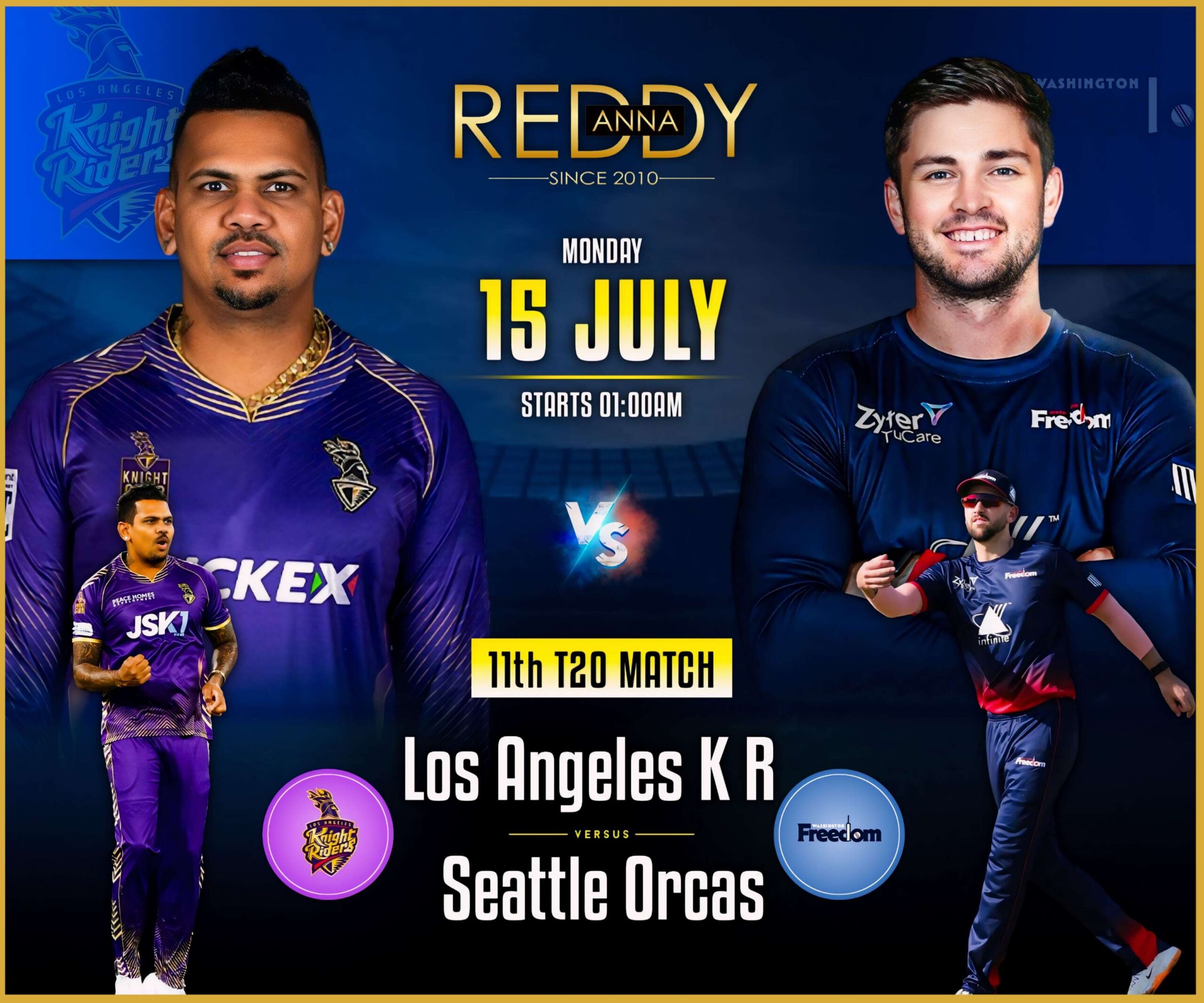 Seattle Orcas vs. Los Angeles Knight Riders in an exciting T20 match : Reddy Anna