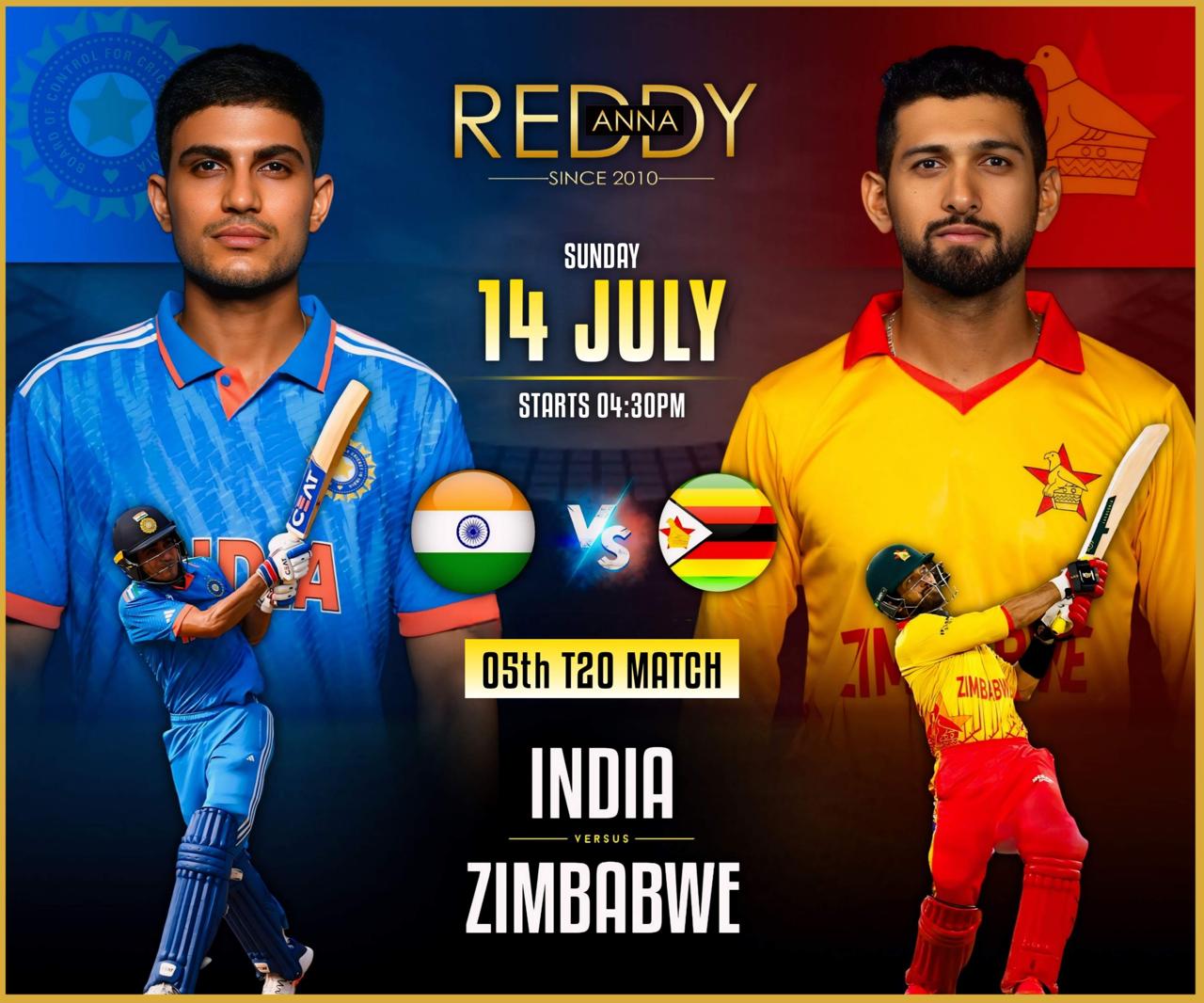 Predict India vs Zimbabwe on 14 July with Reddy Anna : Register to Reddy Anna for Instant Cricket ID