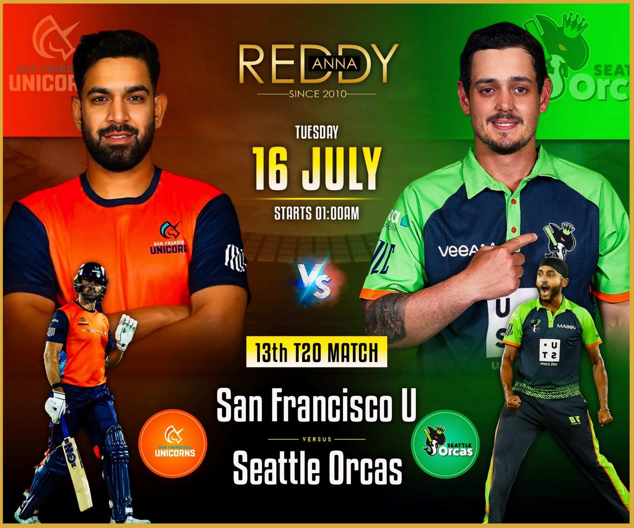 Seattle Orcas vs. San Francisco Unicorns in a T20 Showdown: Reddy Anna